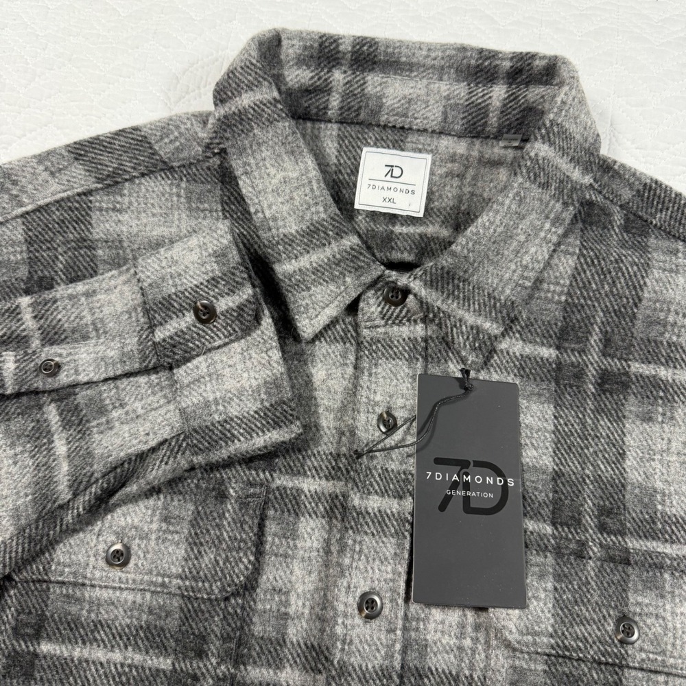 NWT‎ 7 Diamonds Generation Soft Flannel Shirt Mens XXL Grey Black Plaid SMK-7254